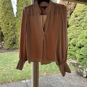 BANANA REPUBLIC BROWN  SATIN CREPE VOLUME-SLEEVE BLOUSE SIZE SMALL